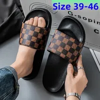 Men's Summer Outdoor Checkered Slip-On Sandals Anti-Slip Casual Beach Shoes Large Size Rubber Bottom Polyurethane Upgraded