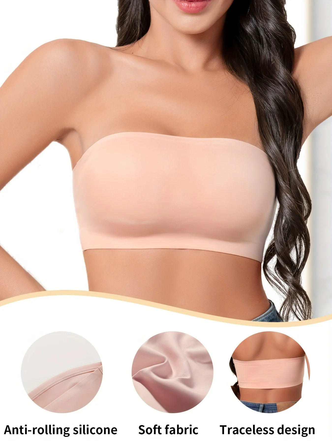 Hot Sale Seven Colors One Piece Women Seamless Strapless Bra Wireless Non-pad Bra Anti-skidding Ice Silk Traceless Strapless Bra 2