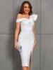 One Shoulder Ruffle Split Thigh Bodycon Midi Elegant Bandage Dress For Coaktail Party 4