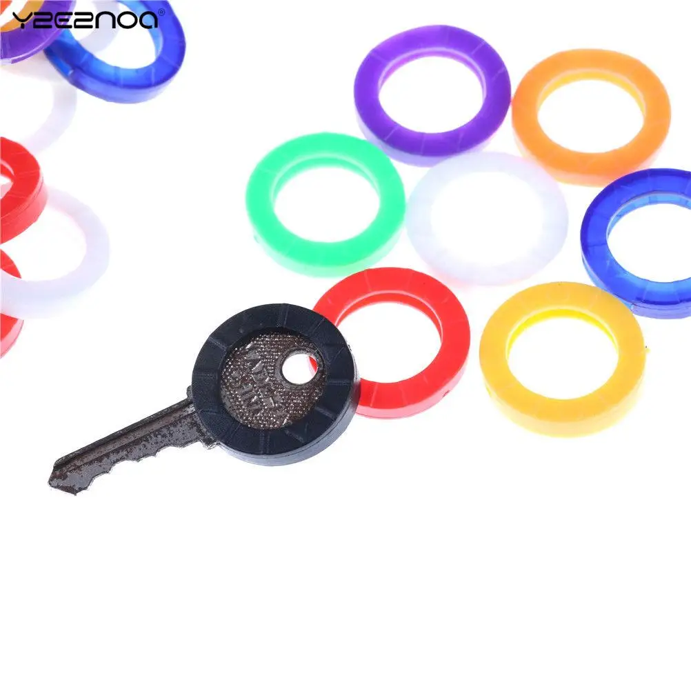 

10pcs Mixed Color Hollow Rubber Key Covers Multi Color Round Soft Silicone Keys Locks Cap Elastic Topper Keyring