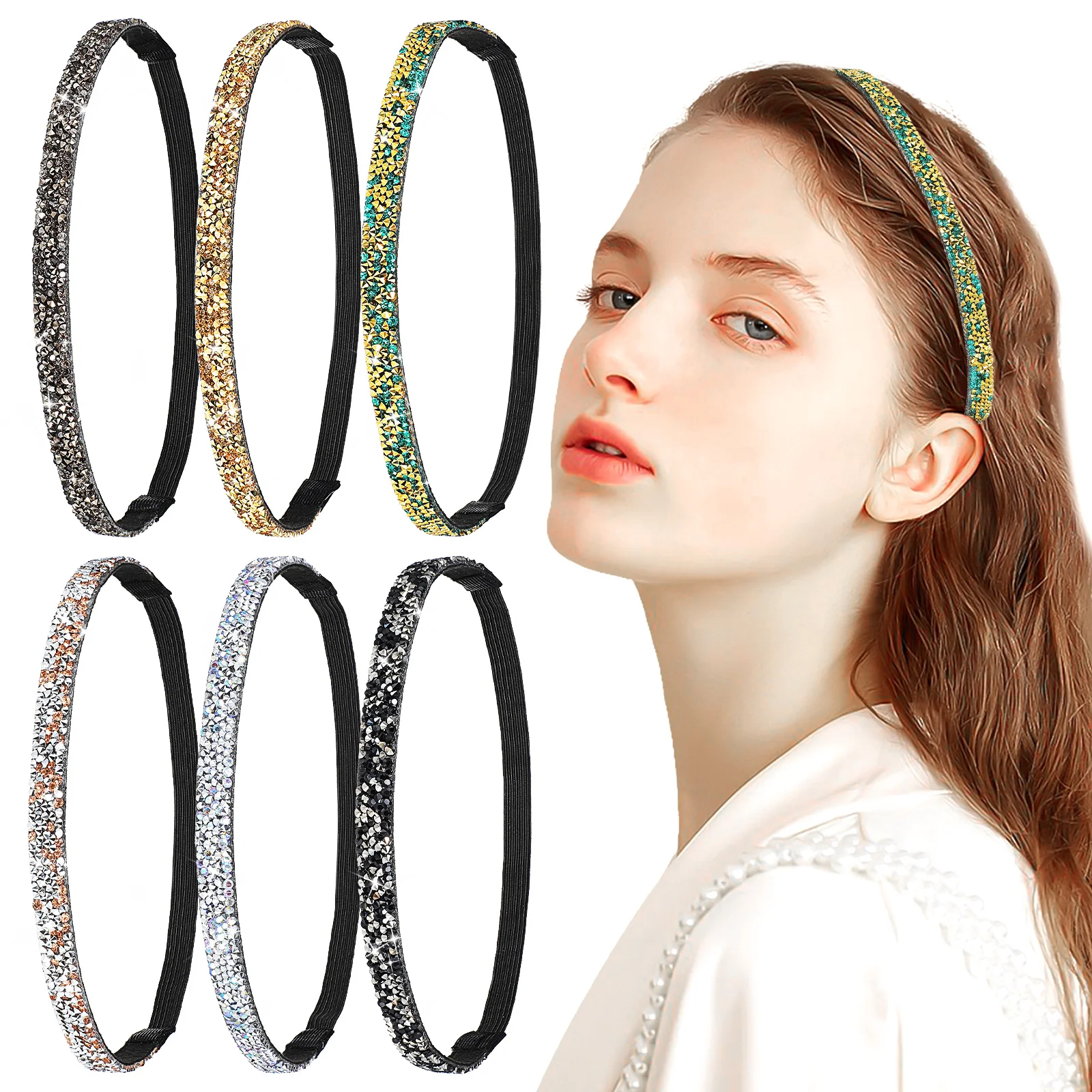 

6 Pcs Headgear Gothic Rhinestone Headband Bands Headbands Fabric Glitter For Women