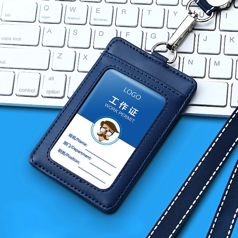 Real Leather Business Work Card Holder ID Badge Holders with Nylon Lanyard Id Name Tag Chest Cards Cases Retractable Reel Clips