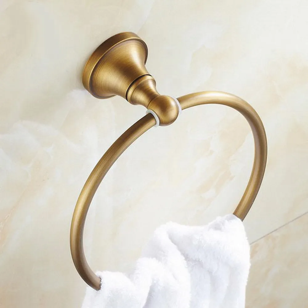 Antique Brass Round Style Wall-Mounted Towels Ring Holder Hanger Bathroom Towel Bar Nba130