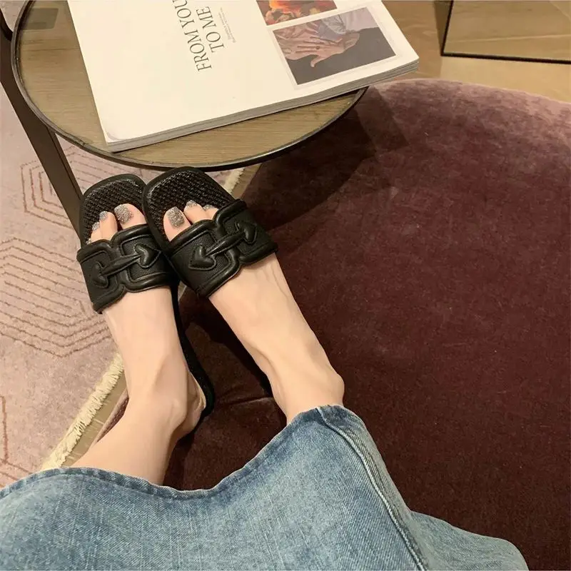 편안한 스퀘어 헤드 청키 하이힐 싱글 슈즈, 우아한 슬립온 여성 플랫 소프트 솔 슬리퍼, 새로운 디자인 패션, 2024