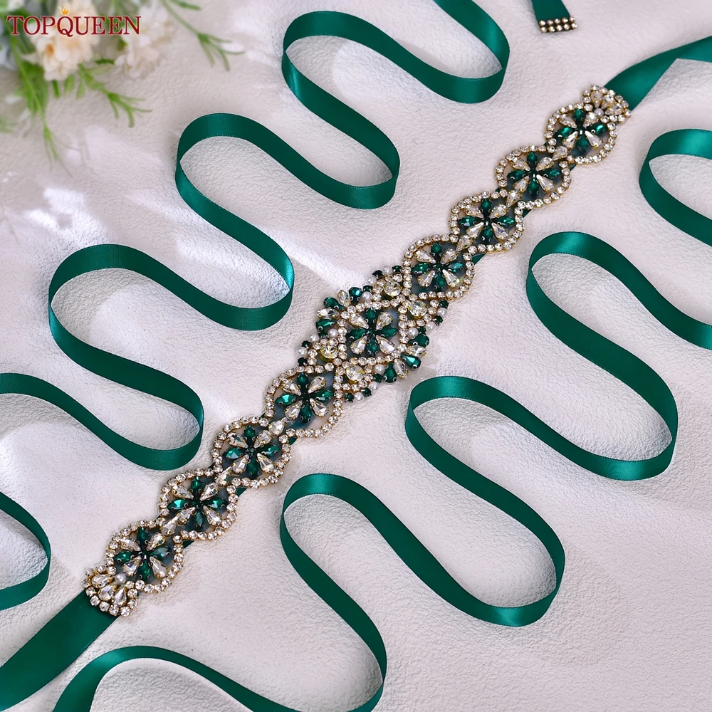 Bridal Waistband TOPQUEEN Bride Wedding Dress Belt Women Handmade Moroccan Caftan Sash Accessories Party Gown Rhinestone S161 bridal dress decoration