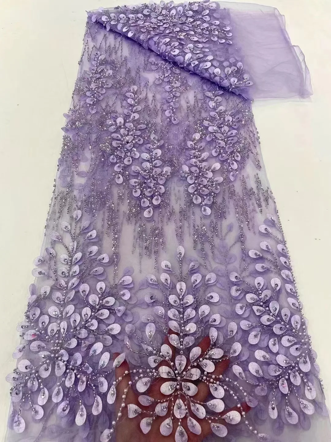 

Latest Luxury Elegant 2023 African Embroidery Bead Tube Lace Nigerian With Sequins 3d Lace Fabric For Wedding Party Dress Lates