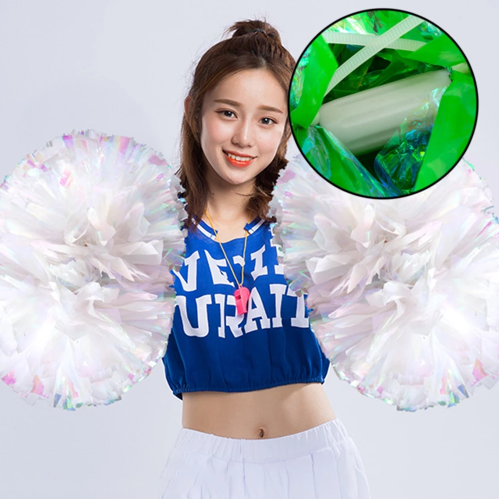 1PC Plastic Handle Metallic Shine Streamer Pompoms Cheerleading Cheering Pom Pom Ball Cheering Dance Decorator Club Sport Supply
