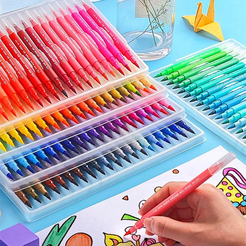 

100COLORS Children's Soft Head Watercolor Pen Set Washable Art Painting Pen, Double Headed Color Water-Based Marking Pen