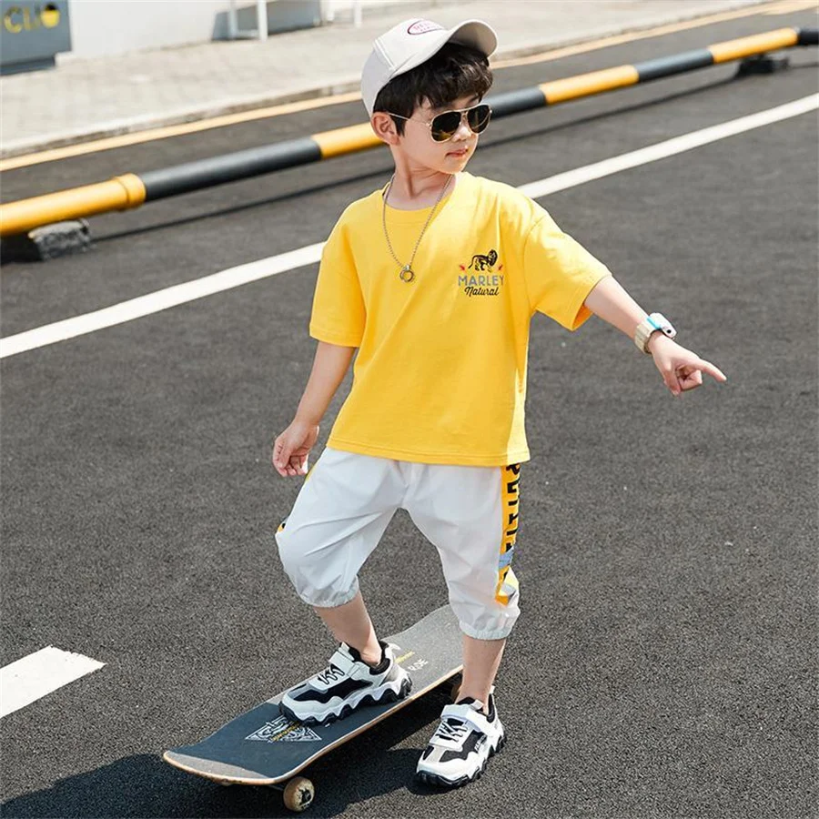 

2022 Summer New Children's Clothing Kids Short Sleeve Set Wholesale Boys Girls Brand T-shirt Shorts Two Sets Baby Cotton