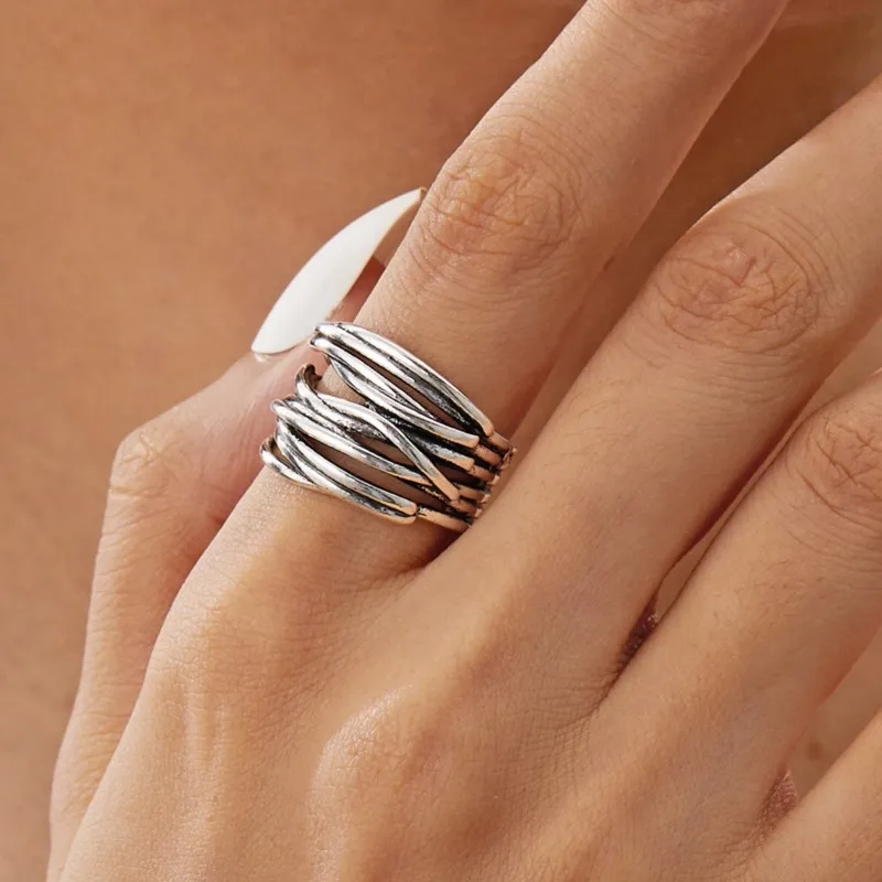 Geometric Crossing Wrapping Lines Rings for Women Silver Color Simple Finger Ring Party Jewelry anillos