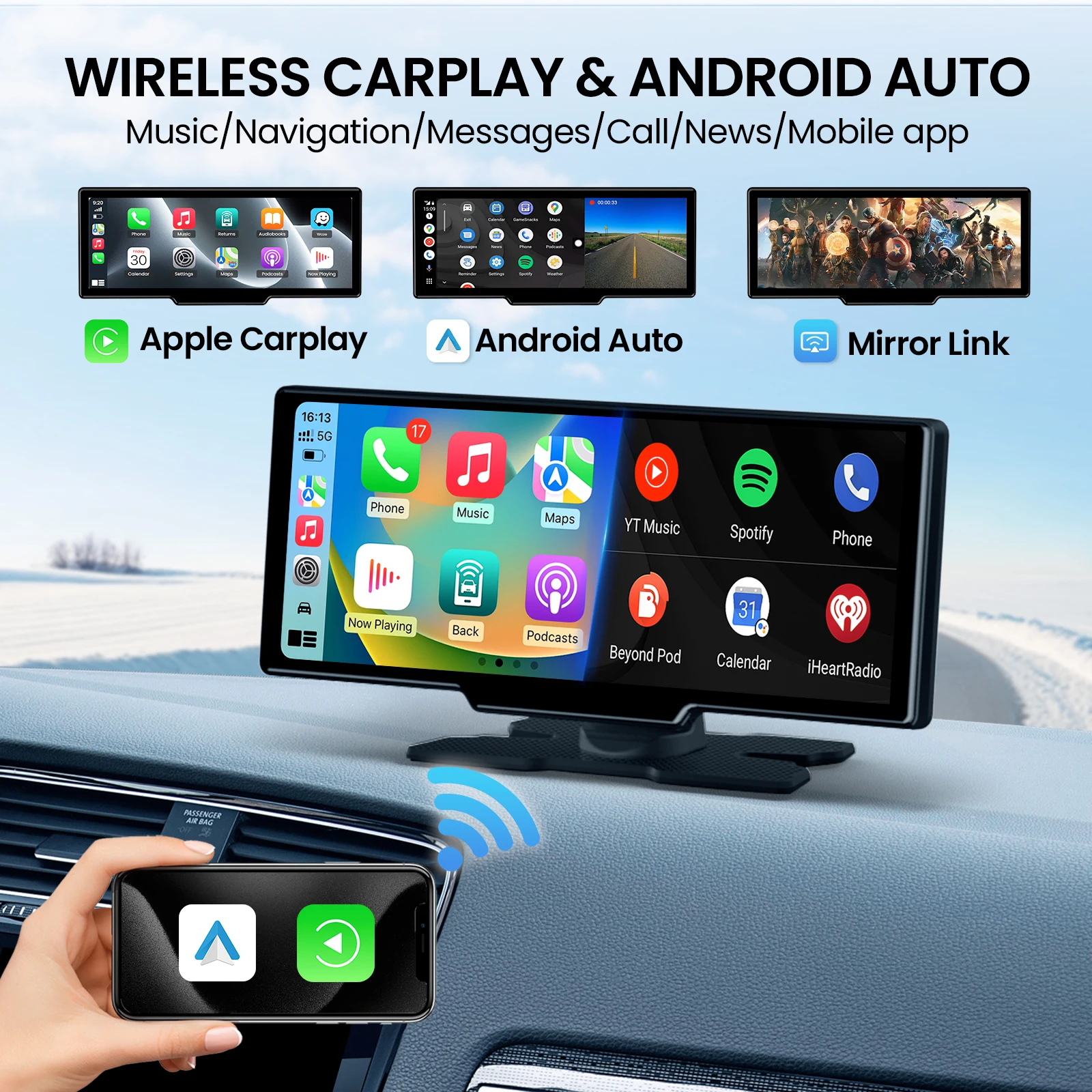 10.26」ワイヤレス CarPlay Android 自動タッチスクリーン 4K ダッシュ