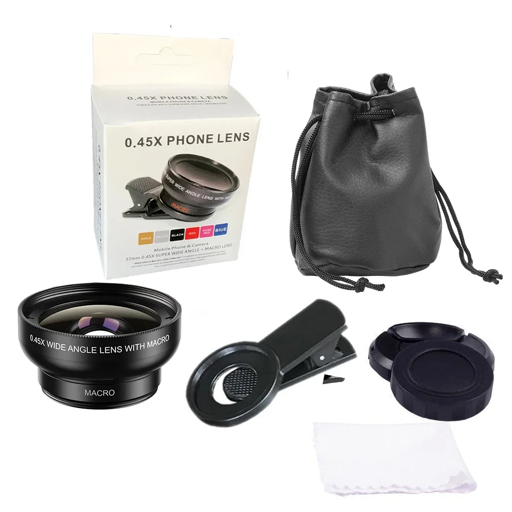 아이폰 삼성 스마트폰 카메라 폰 렌즈 키트, HD 37mm 0.45x 슈퍼 광각 렌즈, 12.5x 슈퍼 매크로 렌즈, 신제품