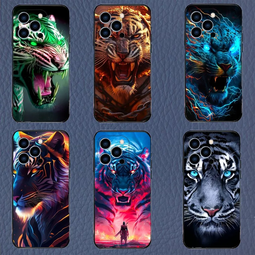 Custodia Per Telefono Animale Tigre Lupo Leone Per Apple Iphone 15,14,13,12,11,Pro,X,Xs,Max,Xr,Plus,Mini Soft Black Shell