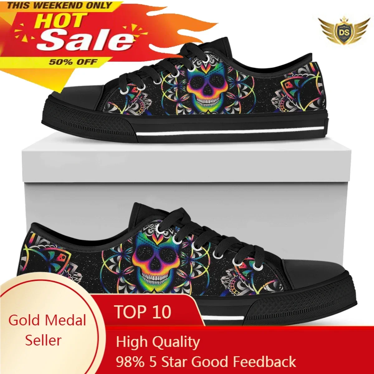 Gradient Color Skull Autumn Spring Light Canvas Shoes Women Shoes Lace-up Korean Tide Students Foot Pedal Flat Shoes