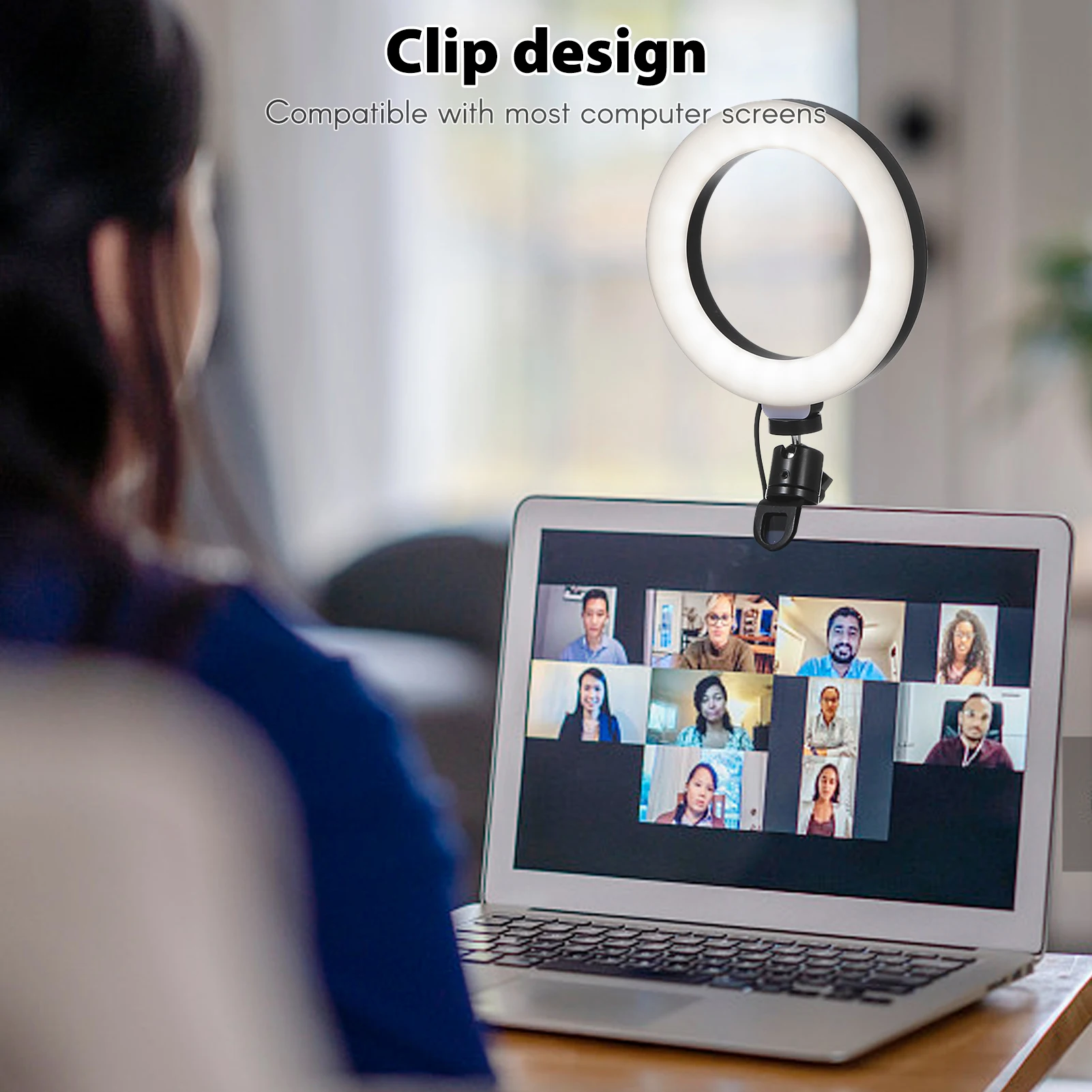 Dimmable 6'' Round Light for Laptop Computer Clip Video Fill Light Conference Ring Beauty Live for Makeup Selfie USB