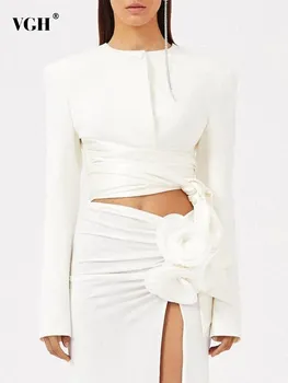 VGH الصلبة التخسيس تقسم زر معطف للنساء جولة الرقبة طويلة الأكمام خليط الدانتيل يصل الحد الأدنى معاطف الإناث موضة جديدة 1