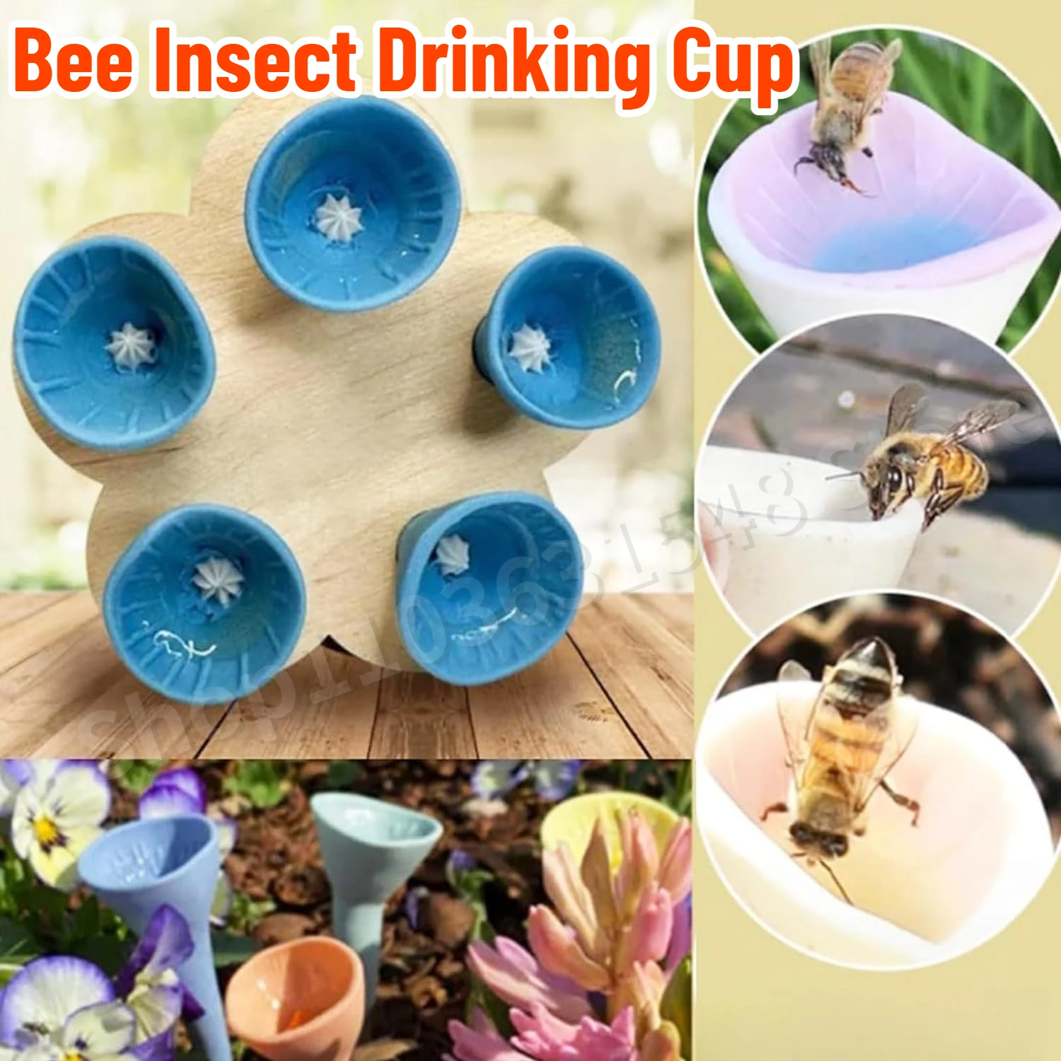 

Bee Insect Drinking Cup 5pcs/1set Easy To Use Garden Balcony Bee Insect Colourful Drinking Cup Resin Five Flower Bee Drinker Cup