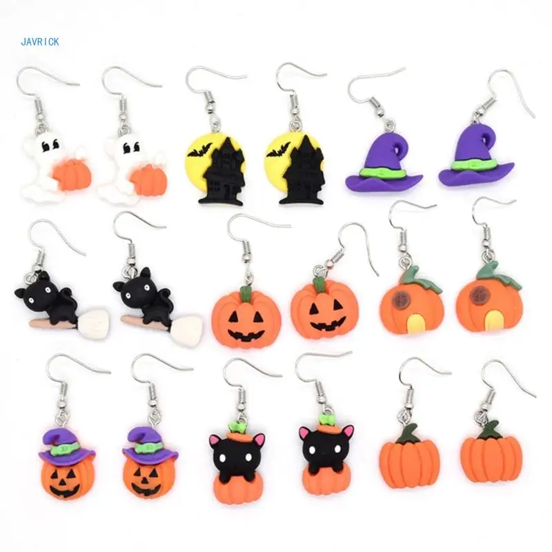 

Cartoon Pumpkin Cat Hat Pendant Earring Fashion Dangle Earrings Halloween Cartoon Resin Drop Earring Party Jewelry