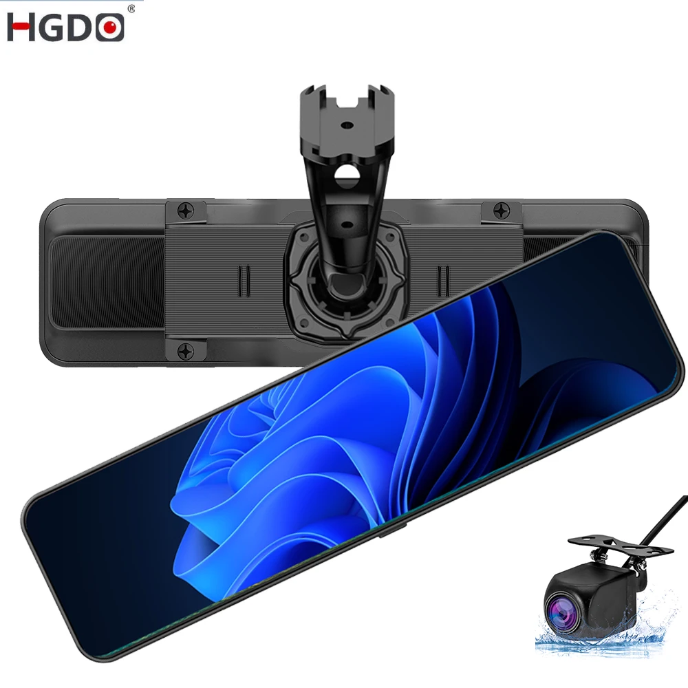 HGDO 10" Dash Cam 3 in 1 Stream Media Video Record Dual Lens FHD 1080P Car DVR Front and Rear View Mirror Camera Parking sensor