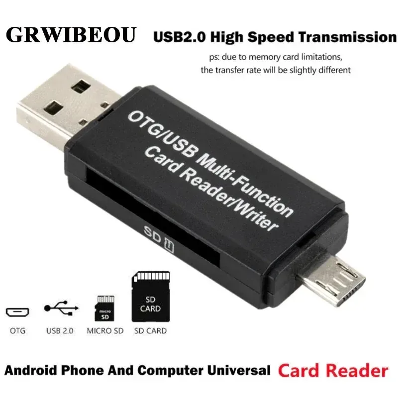 GRWIBEOU 2 in 1Card Reader OTG Micro SD USB 2.0 Card Reader 2.0 for USB Micro SD Adapter Flash Drive Smart Memory Card