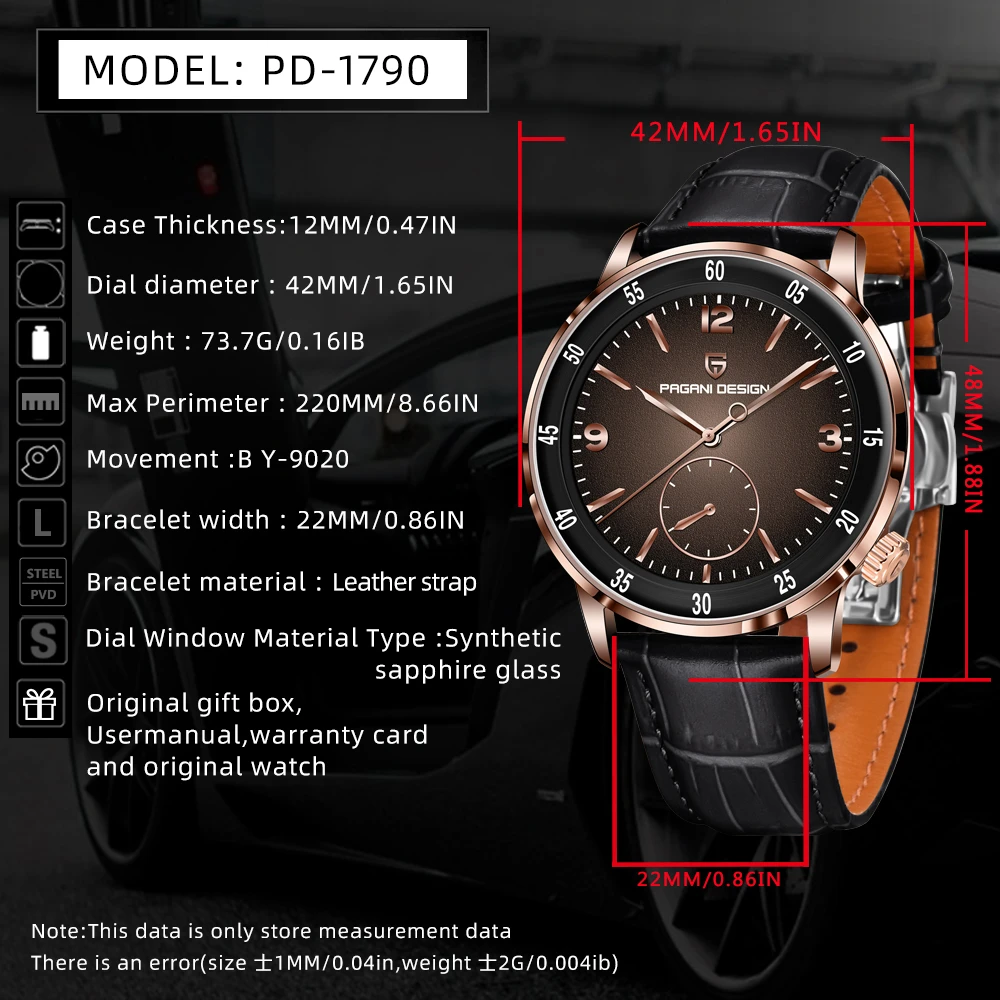 Mechanical Watch 42MM Men's Fashion Leisure Mechanical Watch 10Bar Waterproof Sapphire Glass
