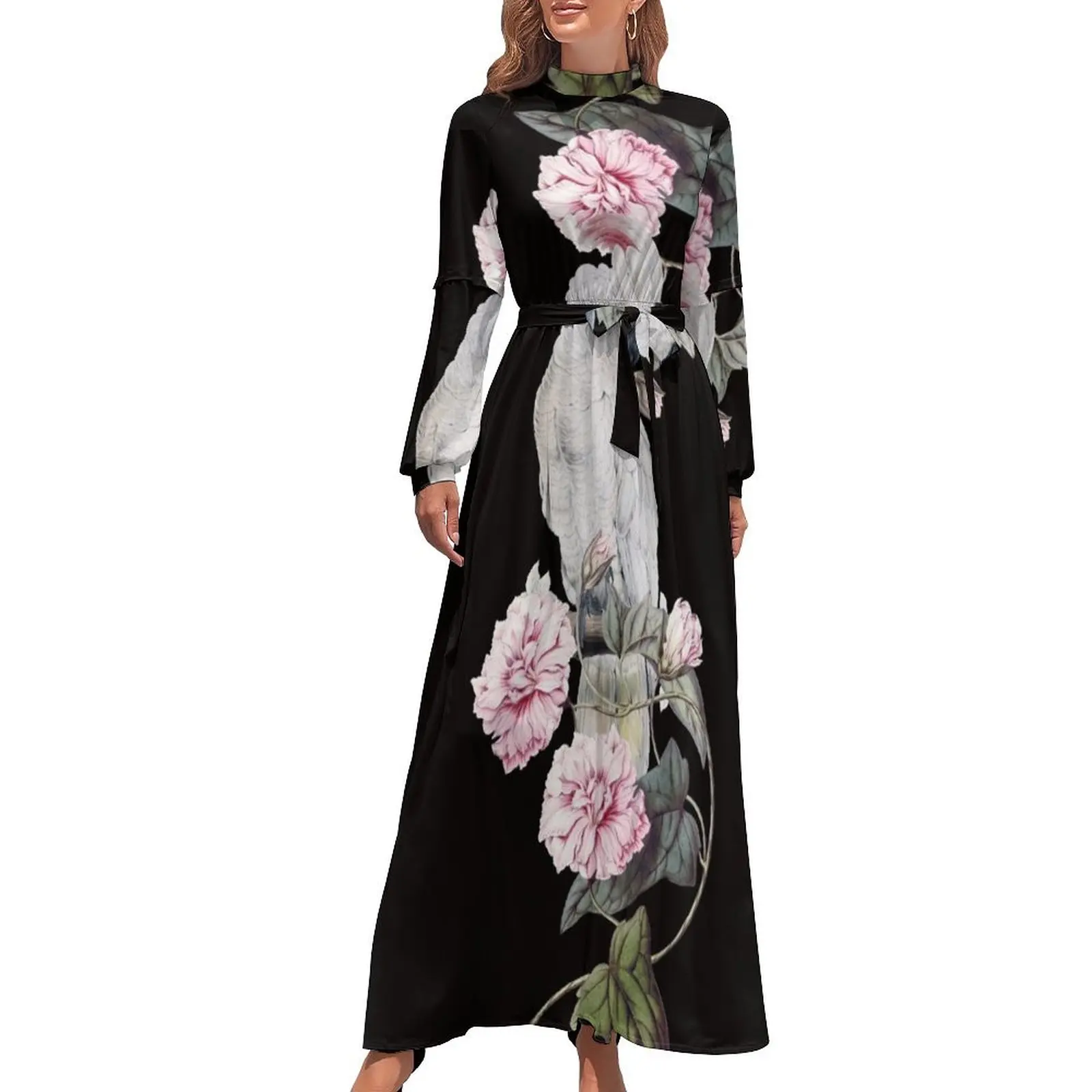 thumbnail image 1 of Cacatúa blanca nostálgica en rama floreciente Jardín botánico nocturno Vestido largo Vestido de mujer vestidos verano mujer 2024, 1 of 5