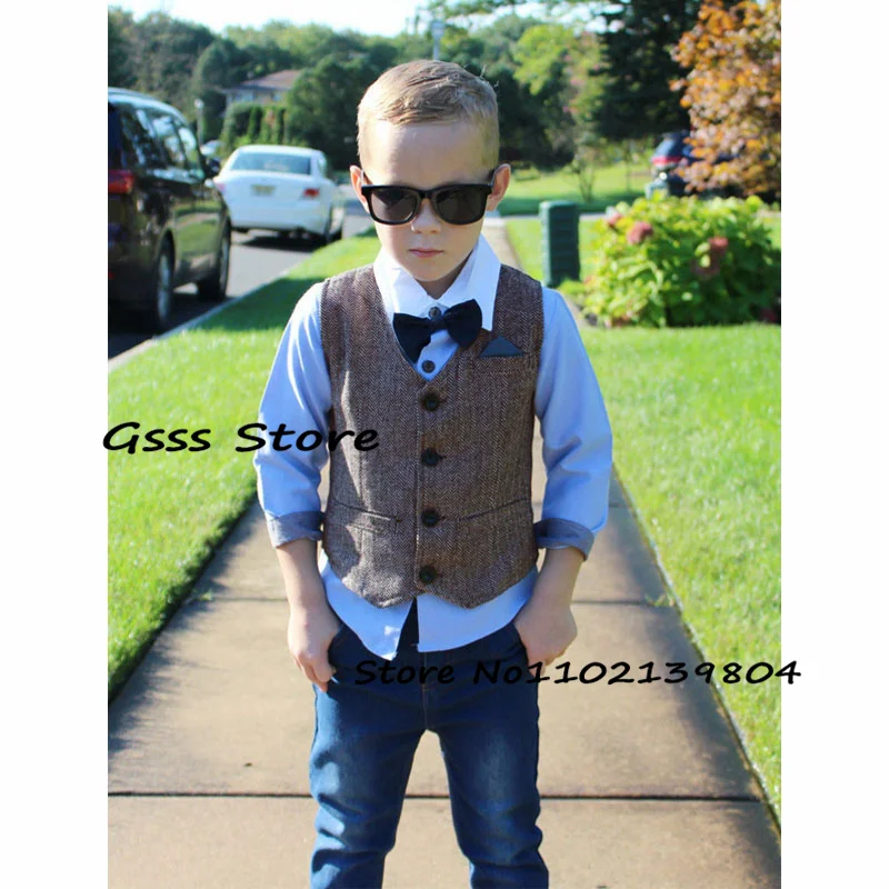 

Boys Suit Vest Herringbone Wool Sleeveless Jacket Kids Waistcoat жилетка для мальчика