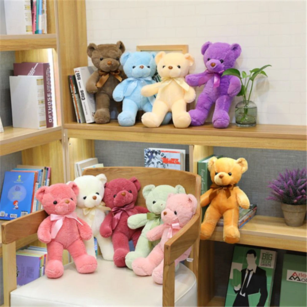 30Cm Colore Piccolo Orsacchiotto Peluche Capelli Corti Carino Compleanno Regalo Di Nozze Orso Bambola Nastro Orso Festival Regalo