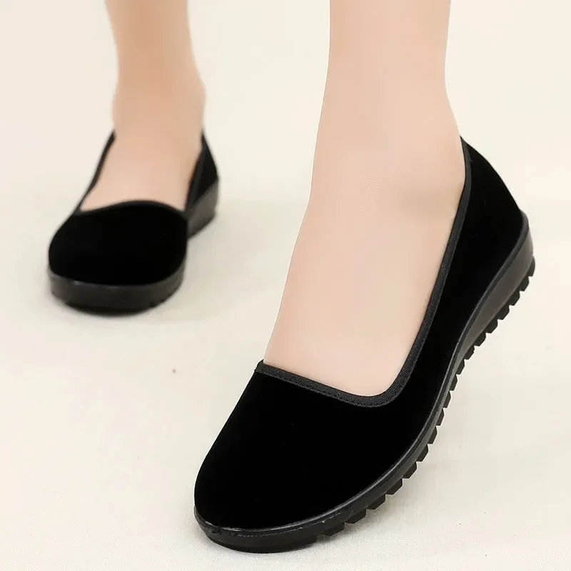 Dame Mode Süße Leichte Schwarz Flock Hohe Qualität Loafer Frauen Casual Komfort Hotel Arbeit & Büro Flache Schuhe Zapatos A94