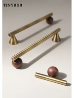 ทองเหลืองสีบรอนซ์ + ไม้วอลนัทตู้จับและลูกบิดลิ้นชัก T บาร์ห้องนอนห้องครัวตู้ฮาร์ดแวร์/ลิ้นชัก 3