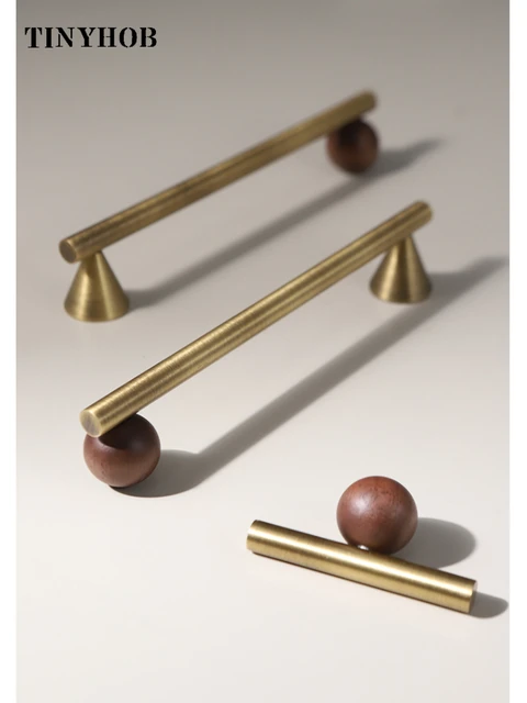 ทองเหลืองสีบรอนซ์ + ไม้วอลนัทตู้จับและลูกบิดลิ้นชัก T บาร์ห้องนอนห้องครัวตู้ฮาร์ดแวร์/ลิ้นชัก 3