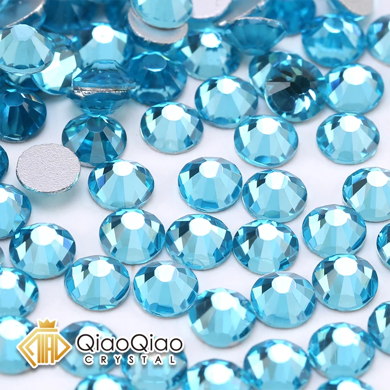 QIAO SS4-SS34 Aquamarin Nicht Hotfix Edelstein FlatBack Kristall Glitzer Strass Nagel 3D Kunst Stein Edelsteine Schuhe DIY Dekoration