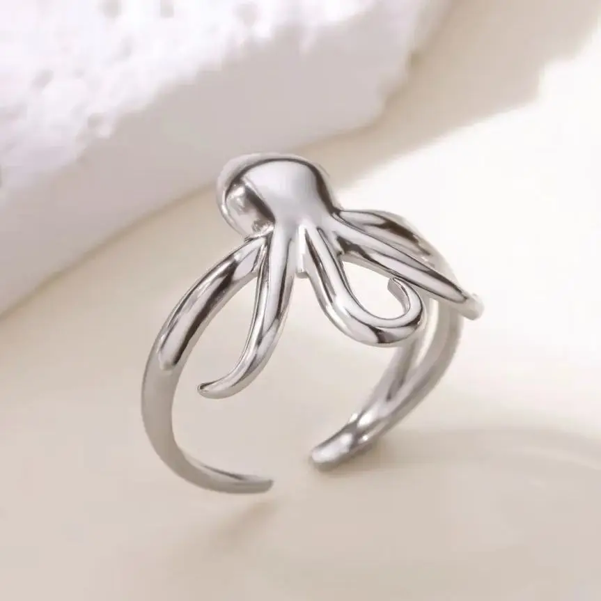 Octopus Rings for Women Smooth Tentacles Stainless Steel