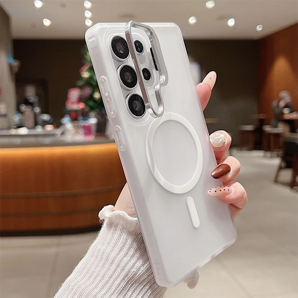 MagSafe Matte Magnetic Phone Case with Flip Lens Bracket & Wireless Charging Cover