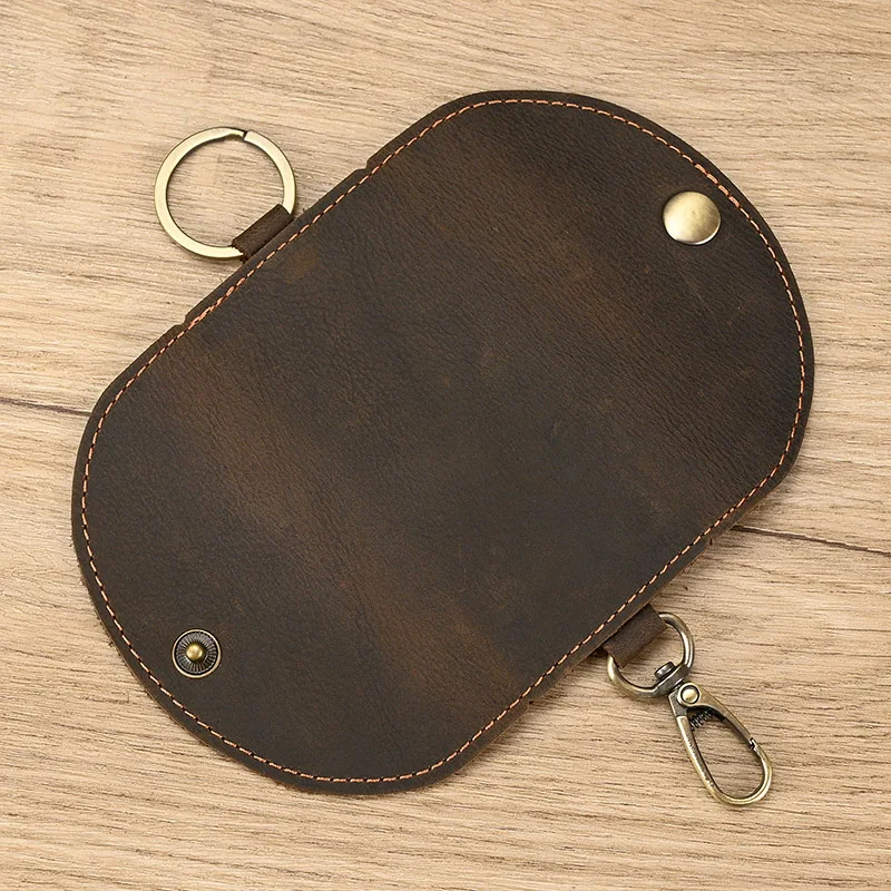 Leather Key Wallet and Keychain Holder - Unisex Simple Solid Color Storage Case
