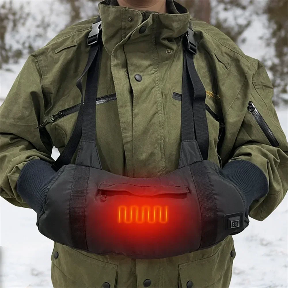Fishing Gloves USB Electric Heating Hand Warm Gloves 3Grades Temperature Length Adjustable Hand Warmer Outdoor Fishing Windproof Warm Glove
