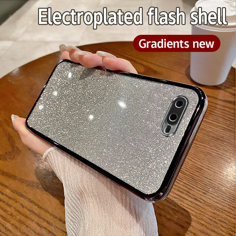 Shiny Glitter Plating Silicone Soft Back Cover with Camera Lens Protection