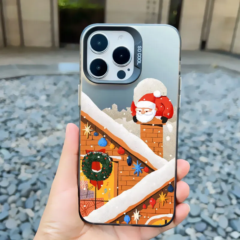 Luxus Cartoon Weihnachten Handy hülle für iPhone 11 12 13 Mini Pro Max 14 15 Pro Max plus einfache Santa stoß feste Laser Matte Hülle – Detail 6