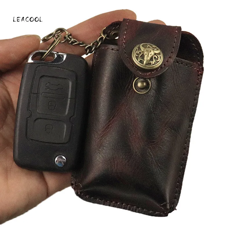 

LEACOOL Genuine Leather Wallet Coin Purse Zipper Bag Keychain Cover for Keys Organizer Card Holder Gifts Key Pouch