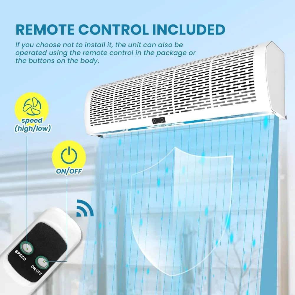 36'' Air Curtain, Magnetic Door Switch, Two Speeds Adjustable, Powerful Air Door,Commercial Indoor Fan, 80W, Industrial 110V