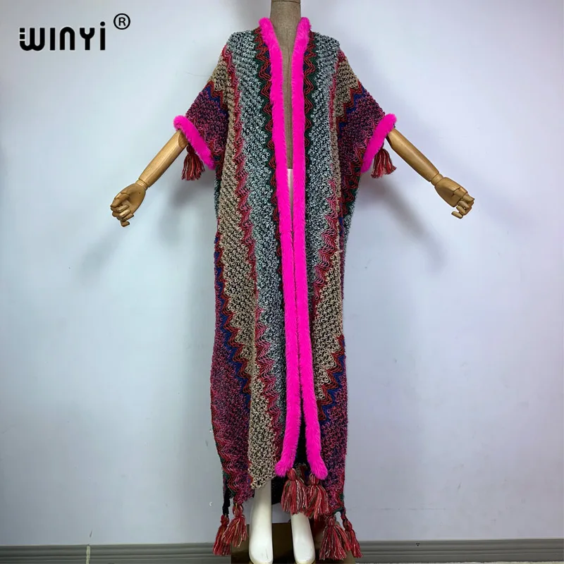 WINYI new woman Winter tassel Knitted cardigan coat maxi Christmas Fashion hipster party dress Thick Warm free size Female cloke