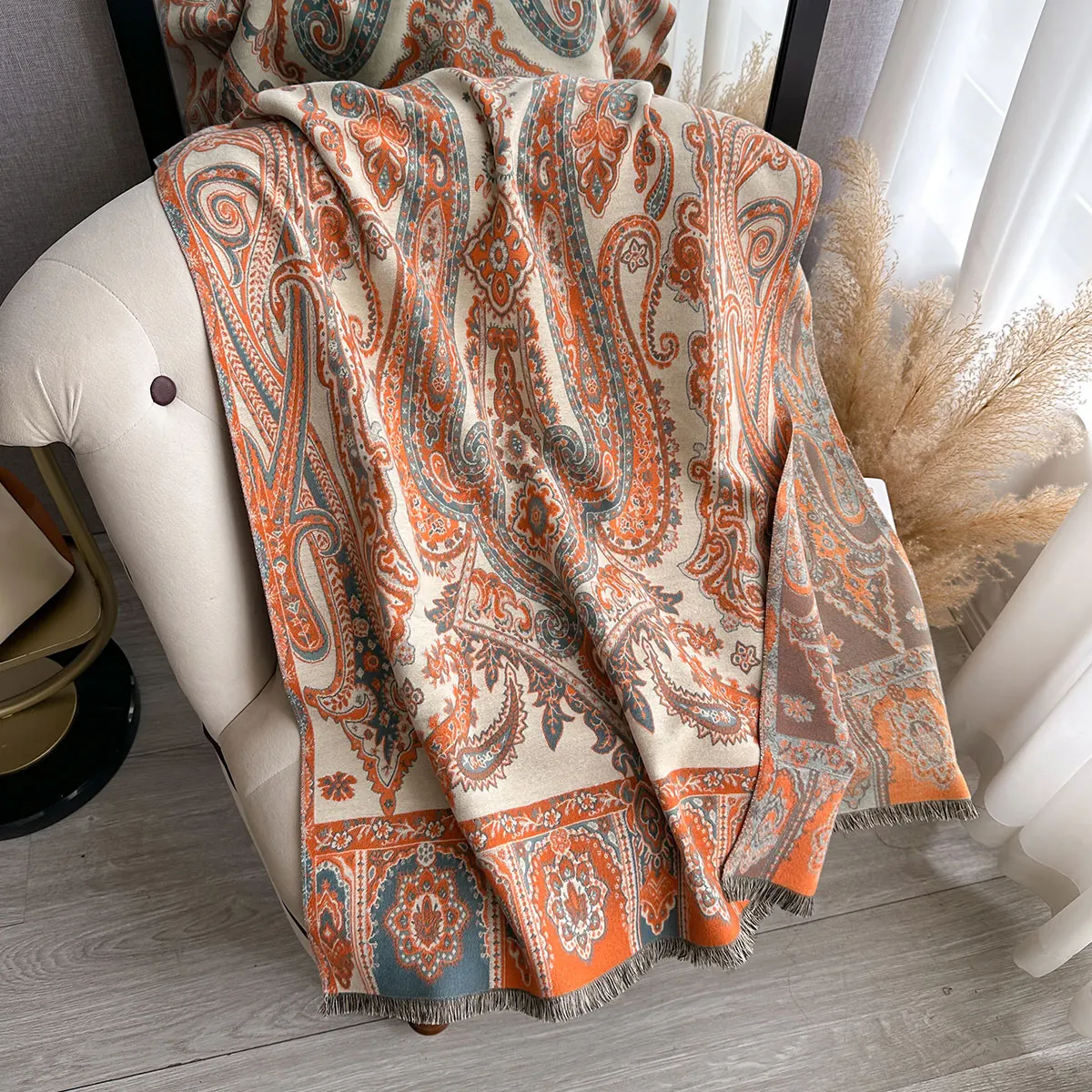2025 Women Scraves Elegant Ladies' Bohemia Jacquard Pashmina Winter Thick Warmth Paisley Shawl Coldproof Windproof Blanket Scarf