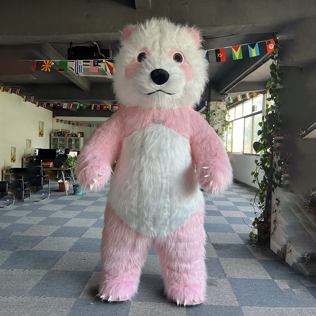 

Simbok Pink Panda Inflatable Costume Cosplay Adult Fur Cute Mascot Suit Cartoon Full Body Fancy Dress Up for Ads Entertainment
