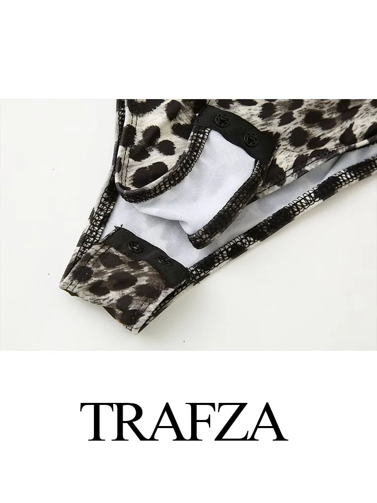 TRAFZA 여성용 우아한 시크 레오파드 무늬 슬림 바디수트, 섹시한 민소매 백리스 슬링 점프수트, 여름 신상 패션