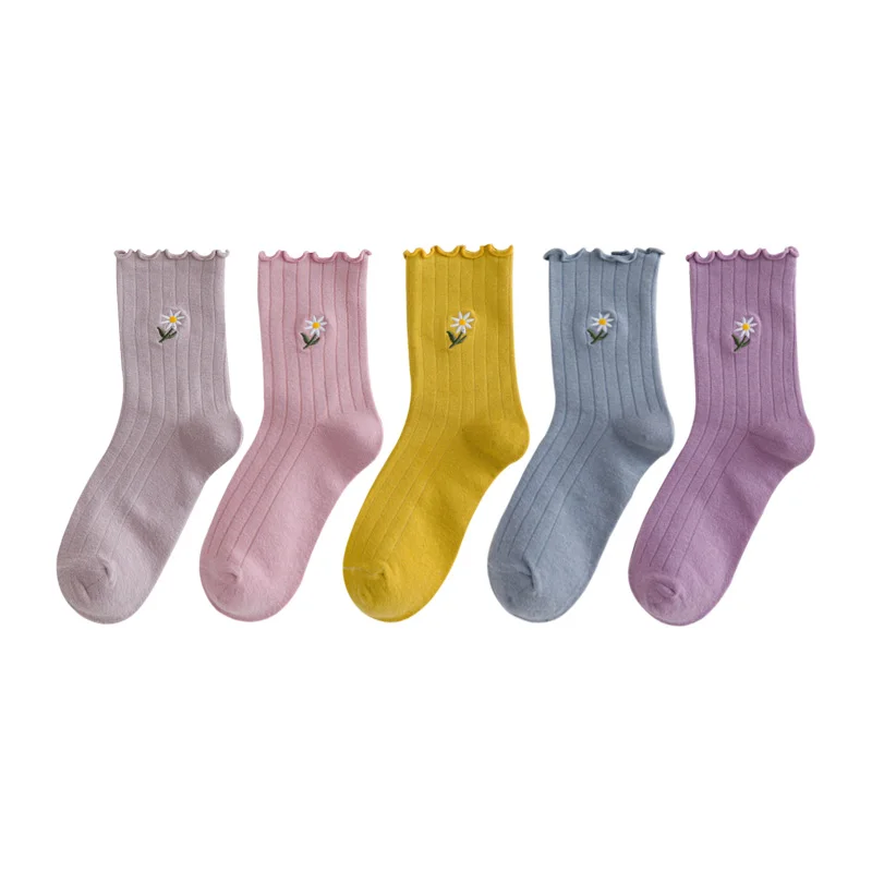 5 Paar Damen Socken - Vintage Blumenmuster Baumwollsocken