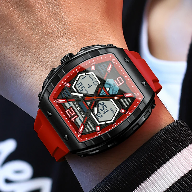 FOXBOX 2023 New Top Brand Men's Watches Luxury Square Quartz Wristwatch Waterproof Luminous Chronograph Watch For Men Date Clock