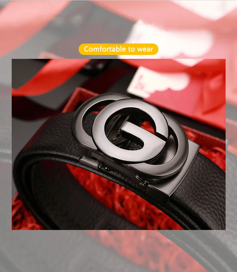 Dinisiton Herren Business automatische Schnalle Pu Gürtel verstellbare Freizeit männliche Riemen automatisch für Männer Geschenke – Detail 7