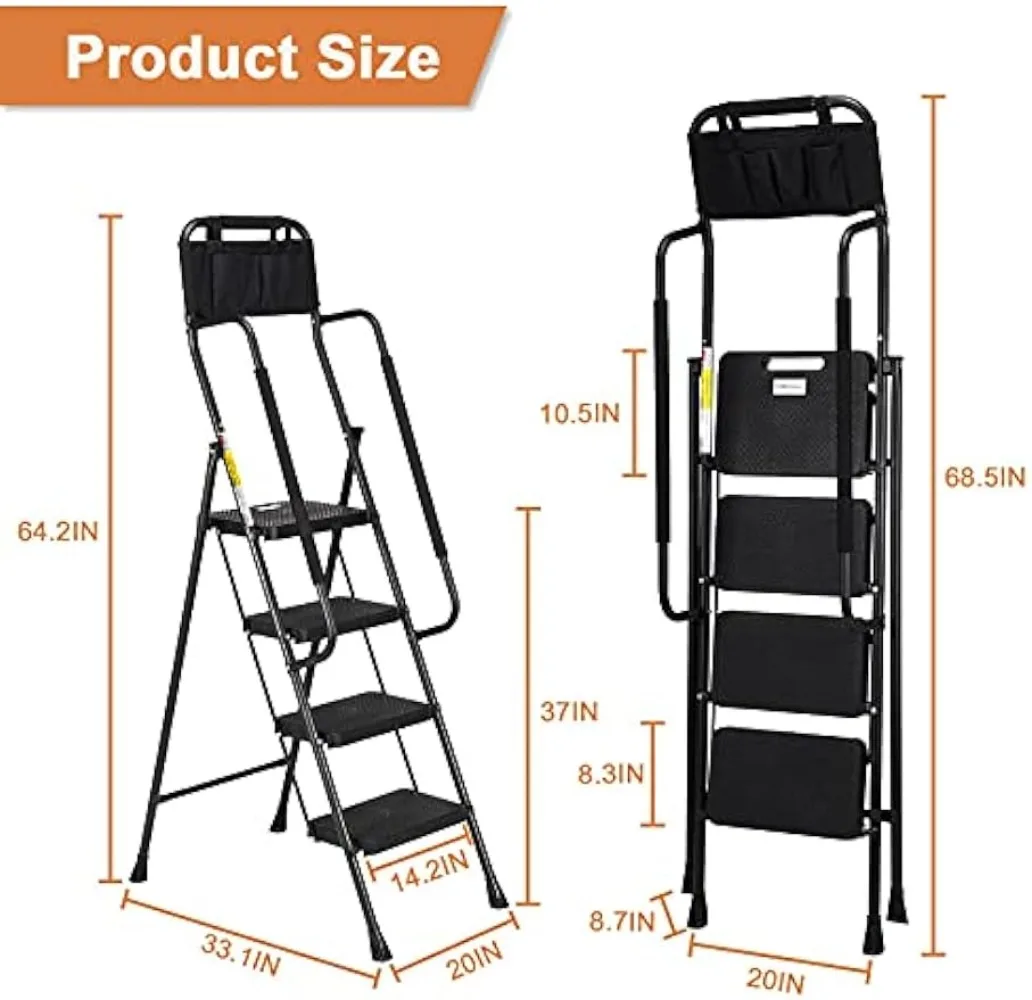 HBTower 4 Step Ladder with Handrails 330 lbs Folding Step Stool