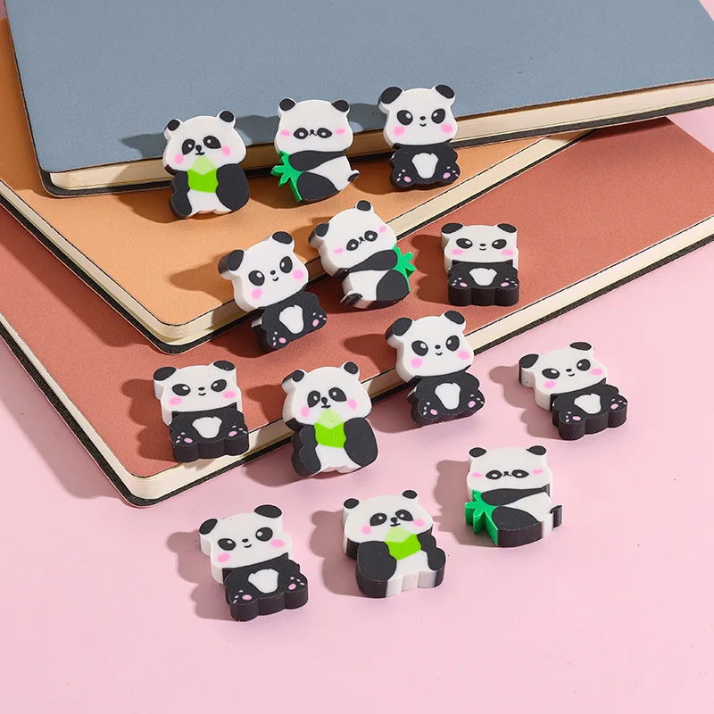 Cute Cartoon Panda Shaped Eraser Kawaii Panda Bamboo Pencil Rubber 10Pcs/Lot for Student Gift Stationery Office Supplies