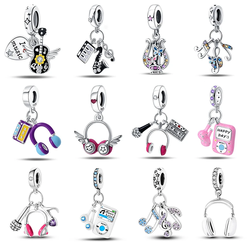 

Sterling Silver Guitar Pendant Violin Saxophone Beads Suitable for Pandora Bracelet DIY Fashion Fine Jewelry Gift